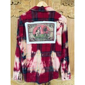 Upcycled Dog Matchbook Flannel Shirt Folk Art One-of-One Small